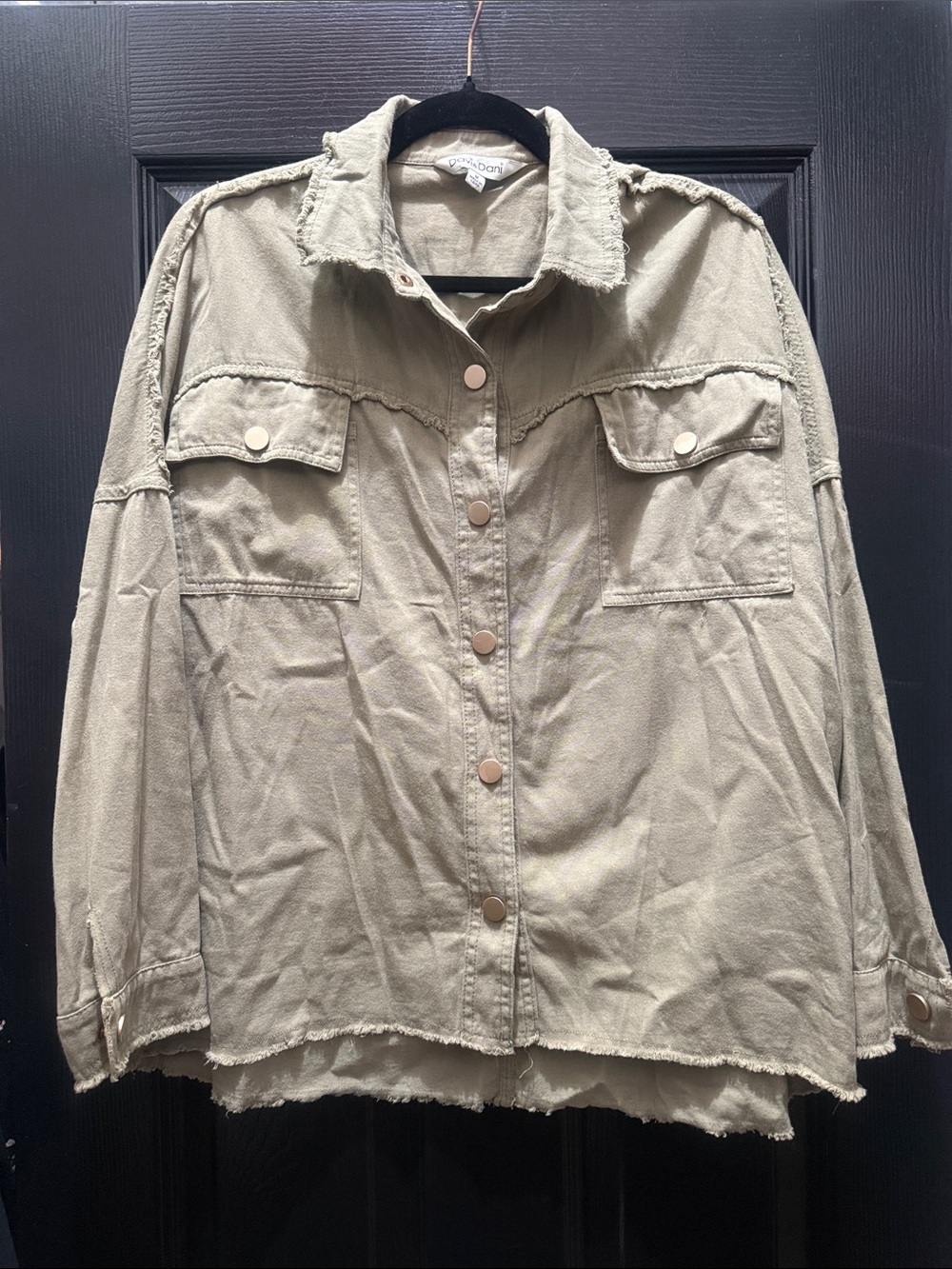 Oversized Frayed Hem Utility Top - Olive